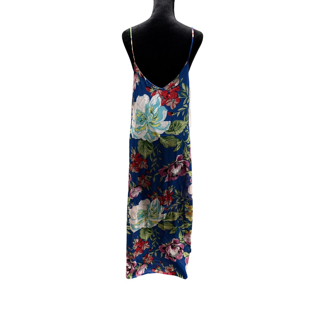 Peach Love California Blue Floral Maxi Dress V-Neck Spaghetti Strap Made in USA - Picture 2 of 3
